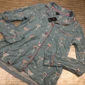 R-53 COZY ZOE soft sleep shirt Button up pajama top BLUE COCKTAILS size S nwt